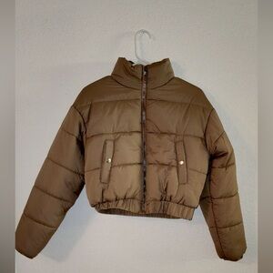 Beige Crop Style Puffer Jacket